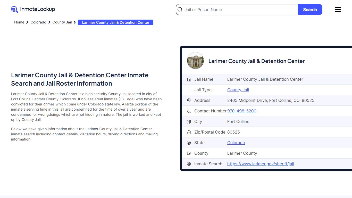 Larimer County Jail & Detention Center Inmate Search - Fort Collins ...
